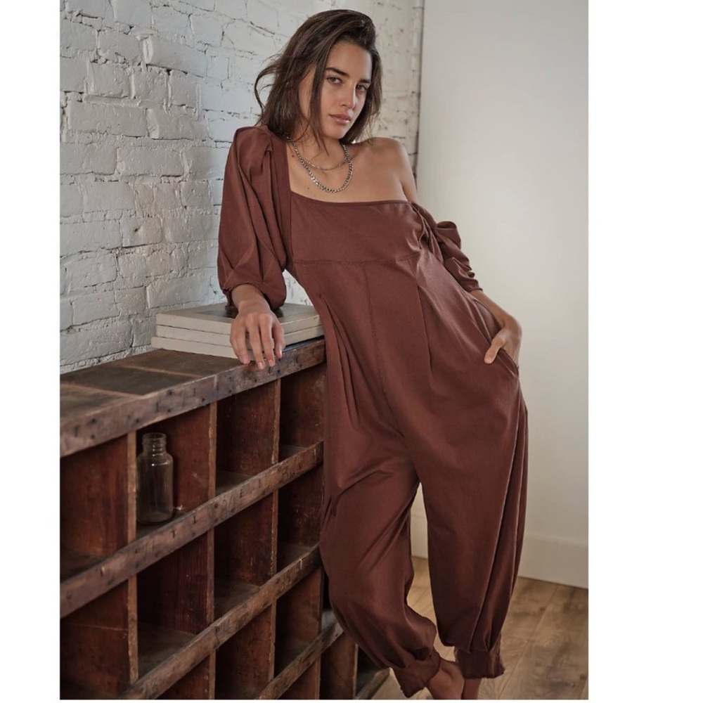 Free People Brown One-Shoulder Jumpsuit